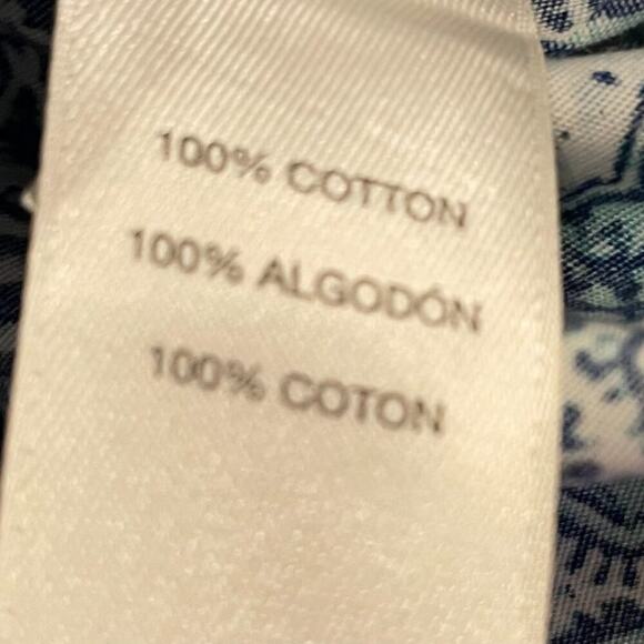 Chico's Cotton Non-Iron Blue Paisley V-Neck Button Down 3/4 Sleeve Shirt, XL - Picture 9 of 12